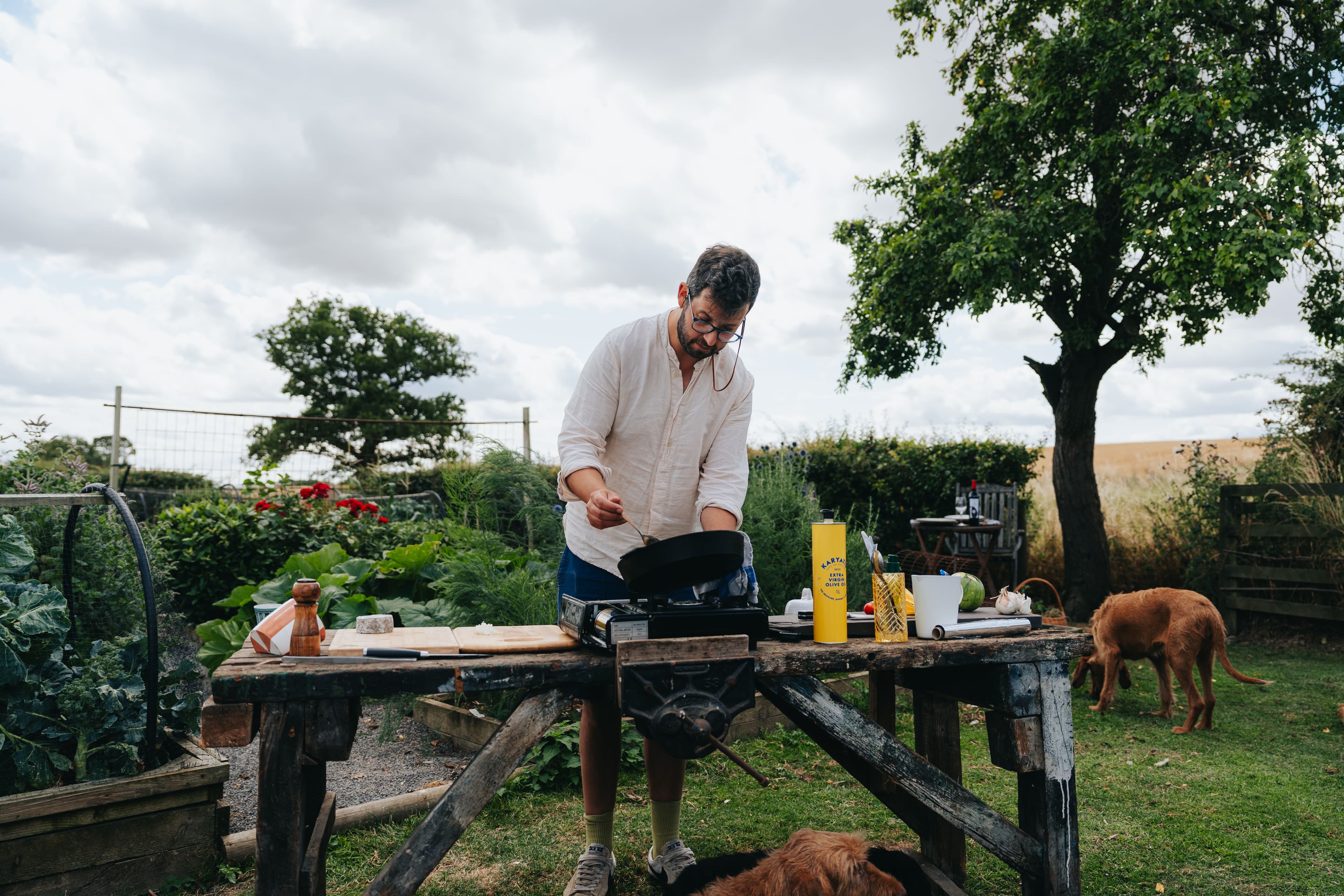 James Ramsden cooking in the Peckish kitchen garden